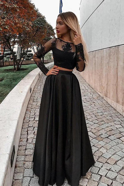 Two Piece Long Sleeve Prom Dress ...